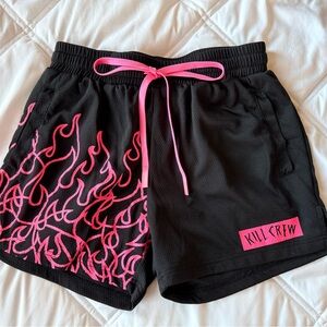 Kill Crew Women's Athletic Shorts with Pink Flame Design